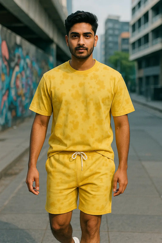 Golden Yellow Tie-Dye Co-ord Set (T-Shirt & Shorts)